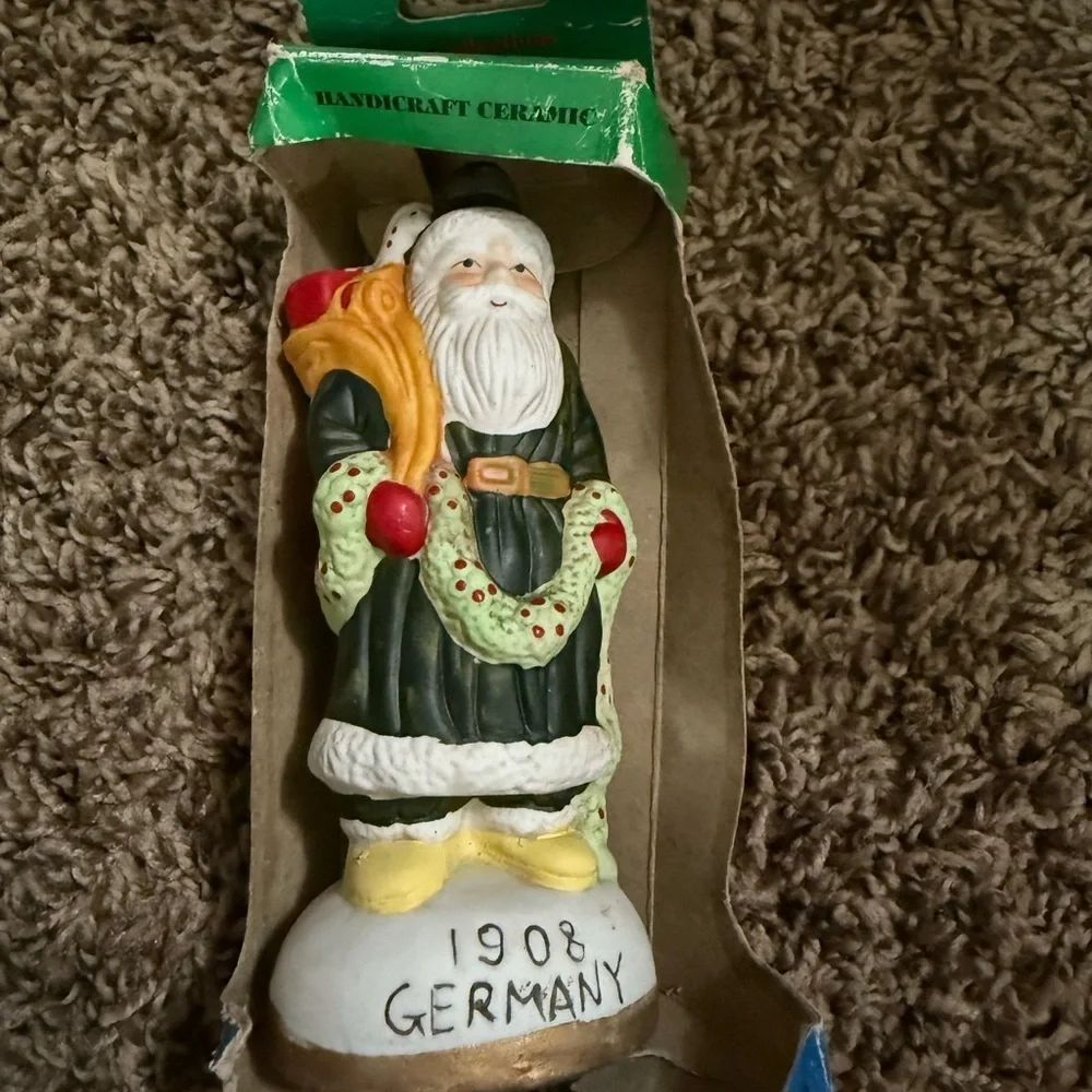 Vintage Green Santa Figurine with Wreath